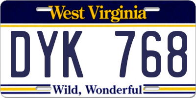 WV license plate DYK768