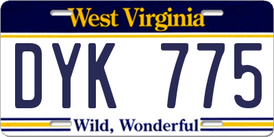 WV license plate DYK775