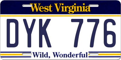 WV license plate DYK776