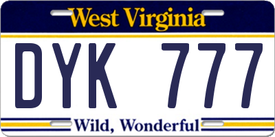 WV license plate DYK777