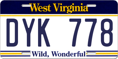 WV license plate DYK778