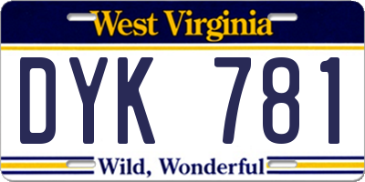 WV license plate DYK781