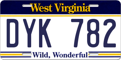 WV license plate DYK782