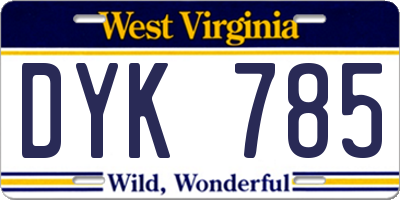 WV license plate DYK785