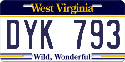 WV license plate DYK793
