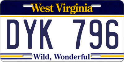 WV license plate DYK796