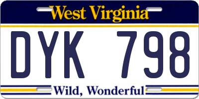 WV license plate DYK798