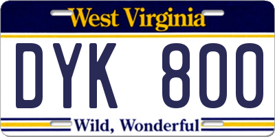WV license plate DYK800