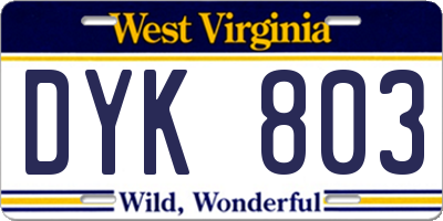 WV license plate DYK803