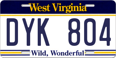 WV license plate DYK804