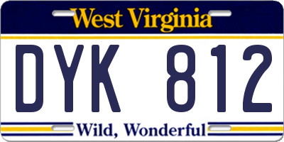 WV license plate DYK812