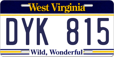 WV license plate DYK815