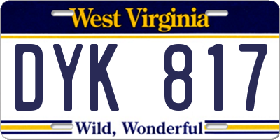 WV license plate DYK817
