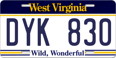 WV license plate DYK830