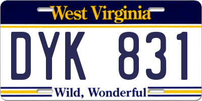 WV license plate DYK831