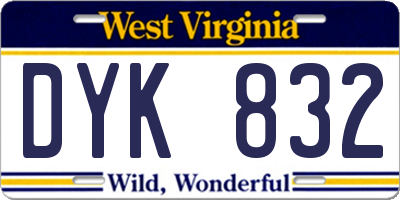 WV license plate DYK832
