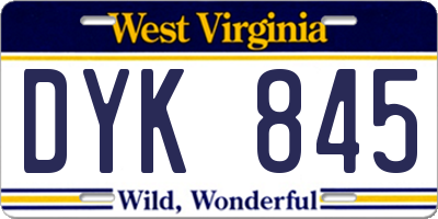 WV license plate DYK845