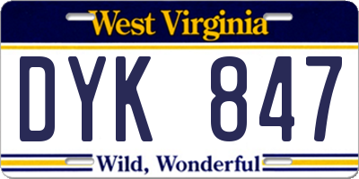 WV license plate DYK847