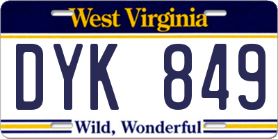 WV license plate DYK849
