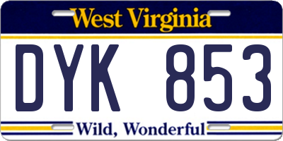 WV license plate DYK853