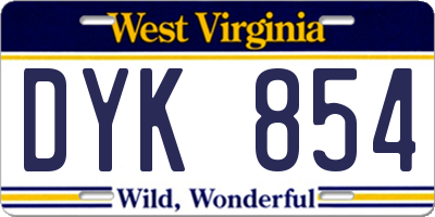 WV license plate DYK854