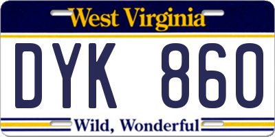 WV license plate DYK860