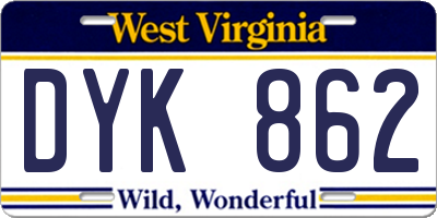 WV license plate DYK862
