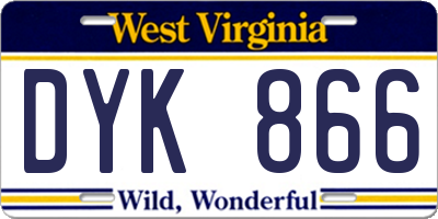 WV license plate DYK866