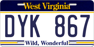 WV license plate DYK867
