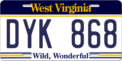 WV license plate DYK868