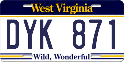 WV license plate DYK871