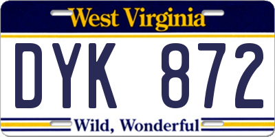 WV license plate DYK872