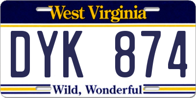 WV license plate DYK874