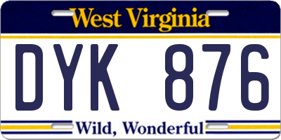 WV license plate DYK876