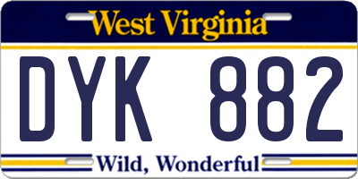 WV license plate DYK882