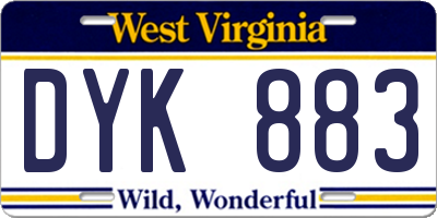 WV license plate DYK883