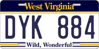 WV license plate DYK884