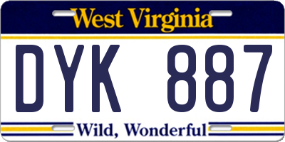 WV license plate DYK887
