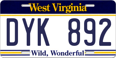 WV license plate DYK892