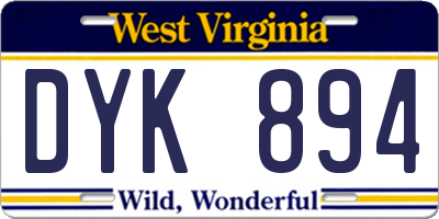 WV license plate DYK894