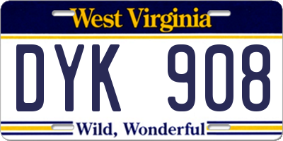 WV license plate DYK908