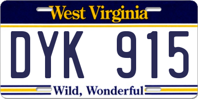 WV license plate DYK915