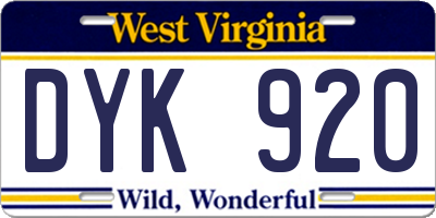 WV license plate DYK920