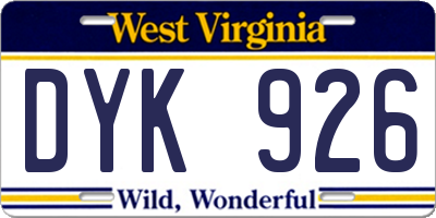 WV license plate DYK926