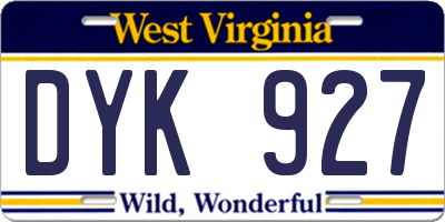 WV license plate DYK927
