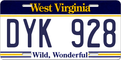 WV license plate DYK928