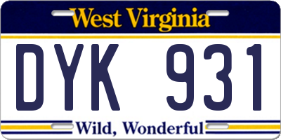 WV license plate DYK931