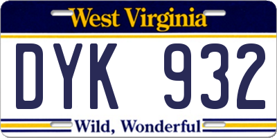 WV license plate DYK932