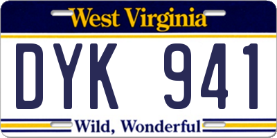 WV license plate DYK941