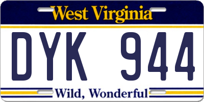 WV license plate DYK944